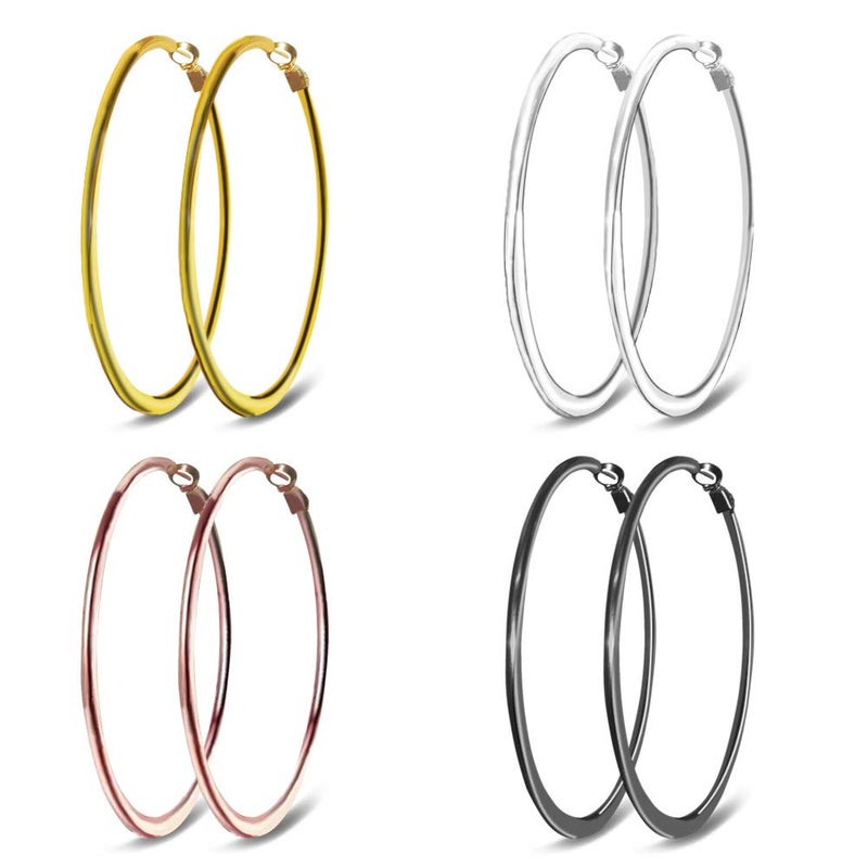 Liffly Gold Hoop Earrings Stainless Steel Earrings for Women 2.36" Simple Hoops Flatten 18K Rose Gold Plated Black Silver Earrings - Image 1